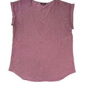 Express Women's Mauve V-Neck Short Sleeve Relaxed Fit Blouse